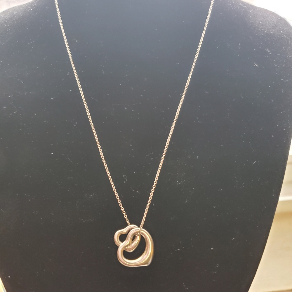 Tiffany & Co Sterling Silver 925 Elsa Peretti Double Open Hearts Necklace